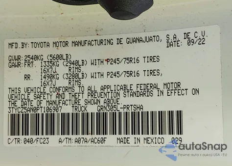 2023 Toyota Tacoma Sr5 V6 from USA, damaged, VIN 3TYCZ5AN0PT106907